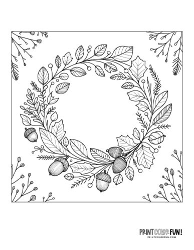 Pretty fall wreath coloring pages for craft learning fun at