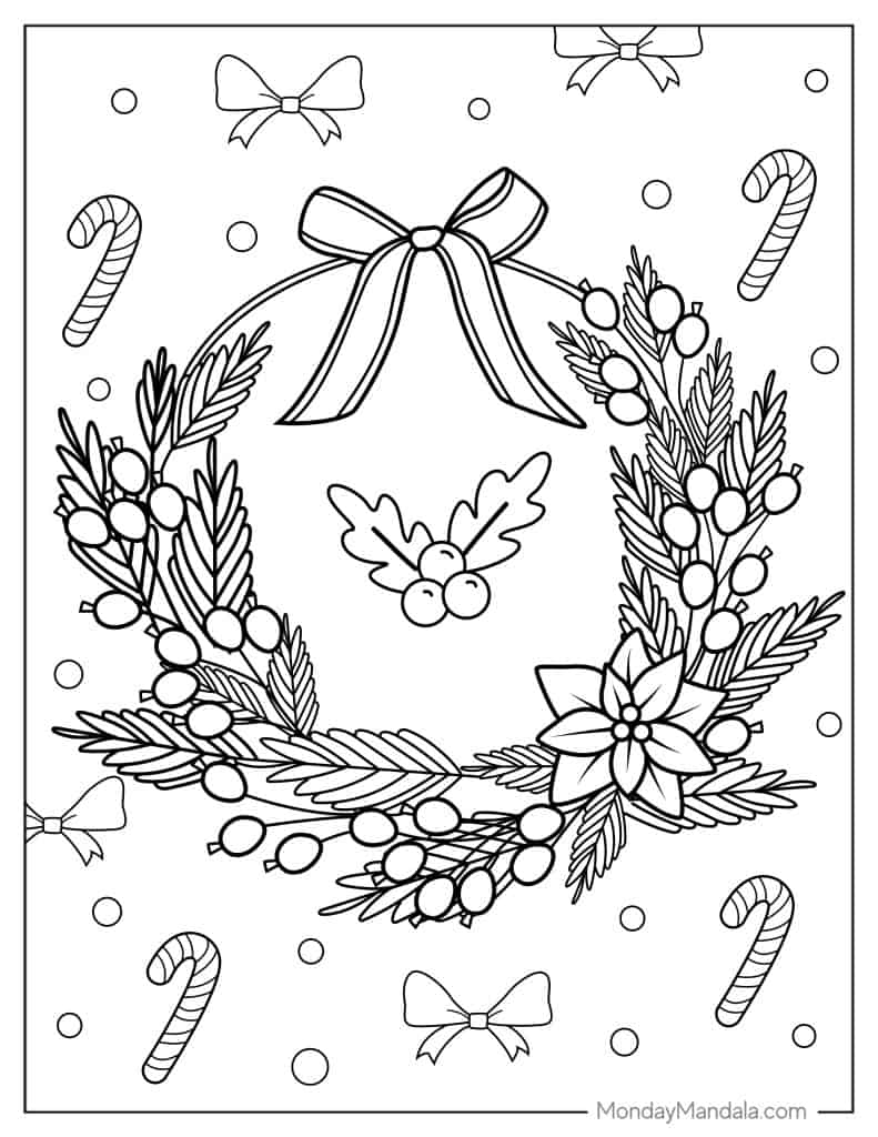 Christmas wreath coloring pages free pdf printables