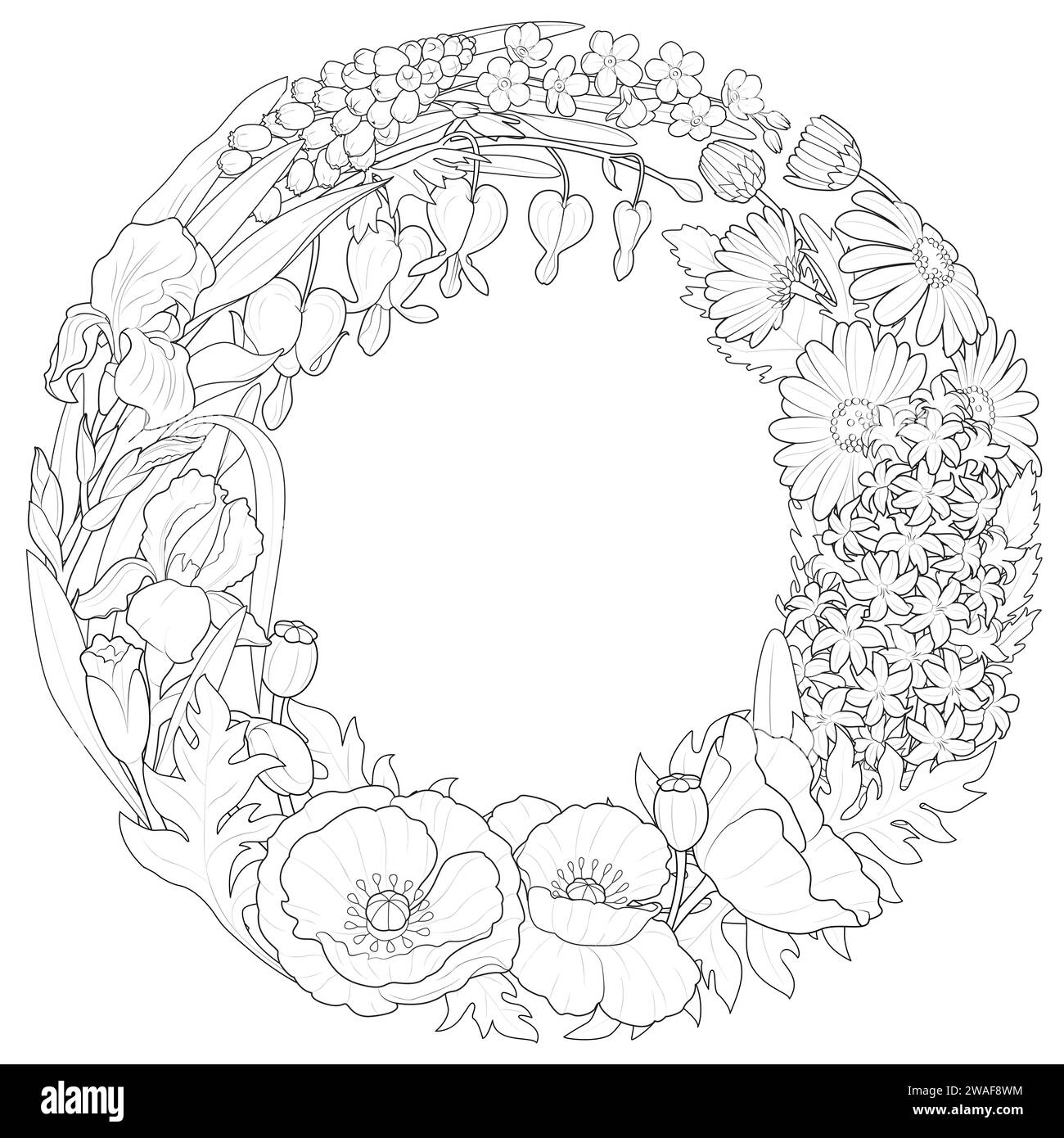 Floral wreath coloring page hi