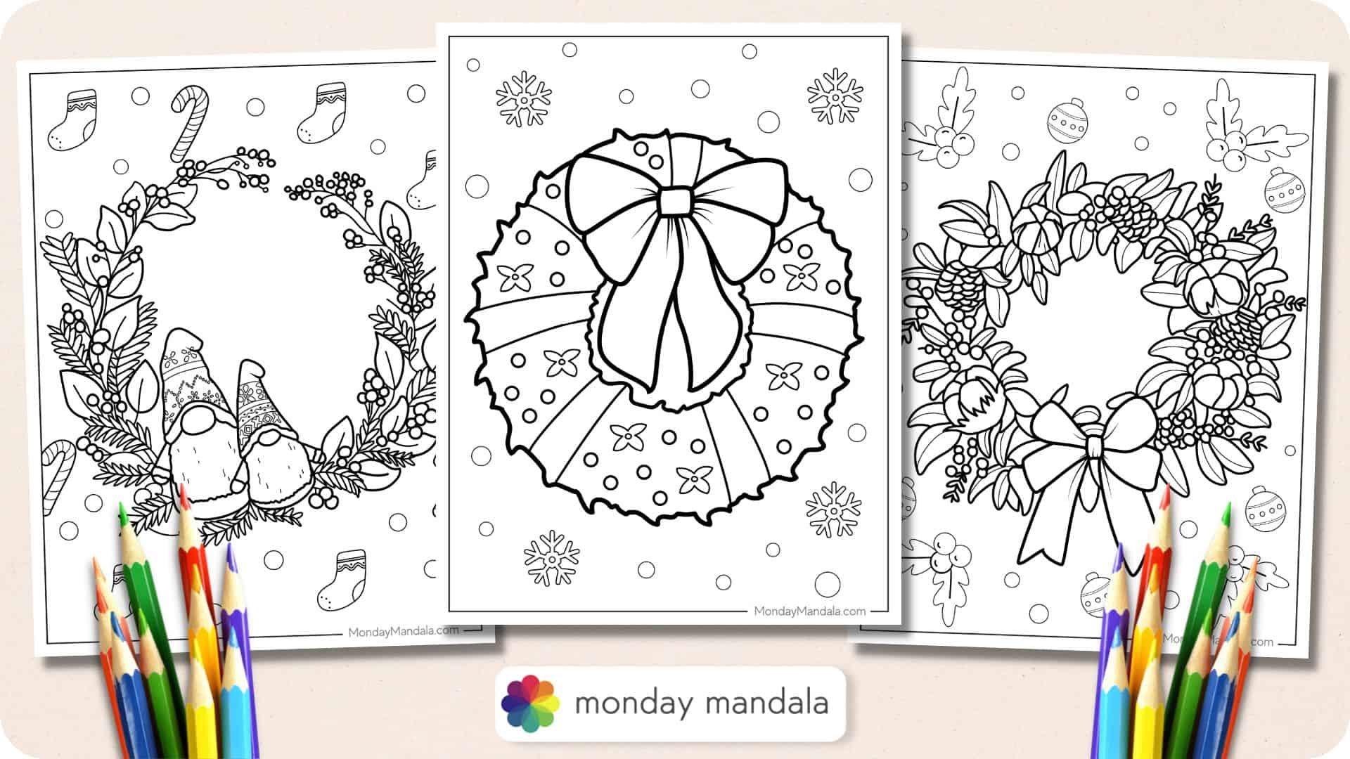 Christmas wreath coloring pages free pdf printables