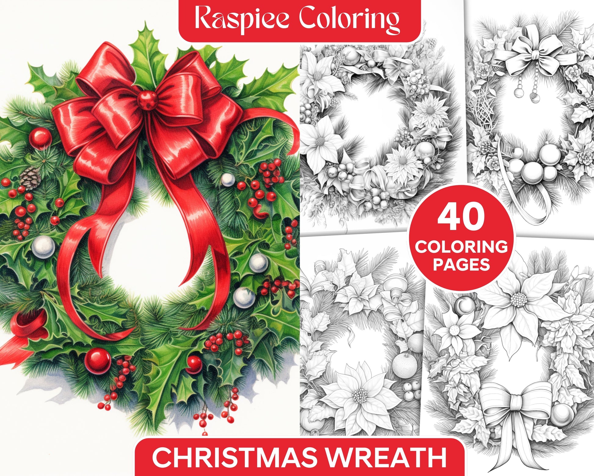 Christmas wreath grayscale coloring pages printable for adults pdf â coloring