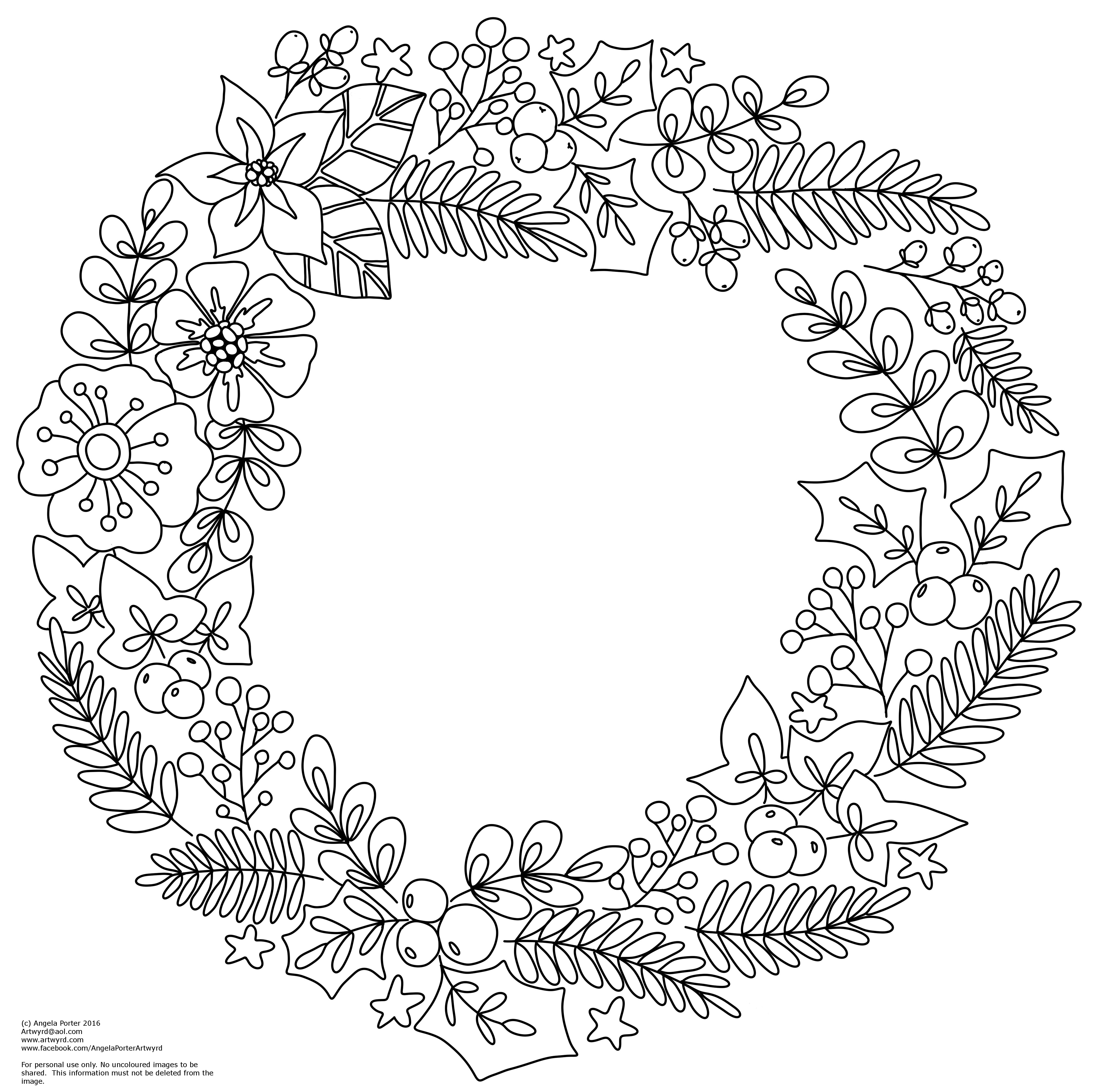 Winterchristmas wreath colouring pages â angela porter