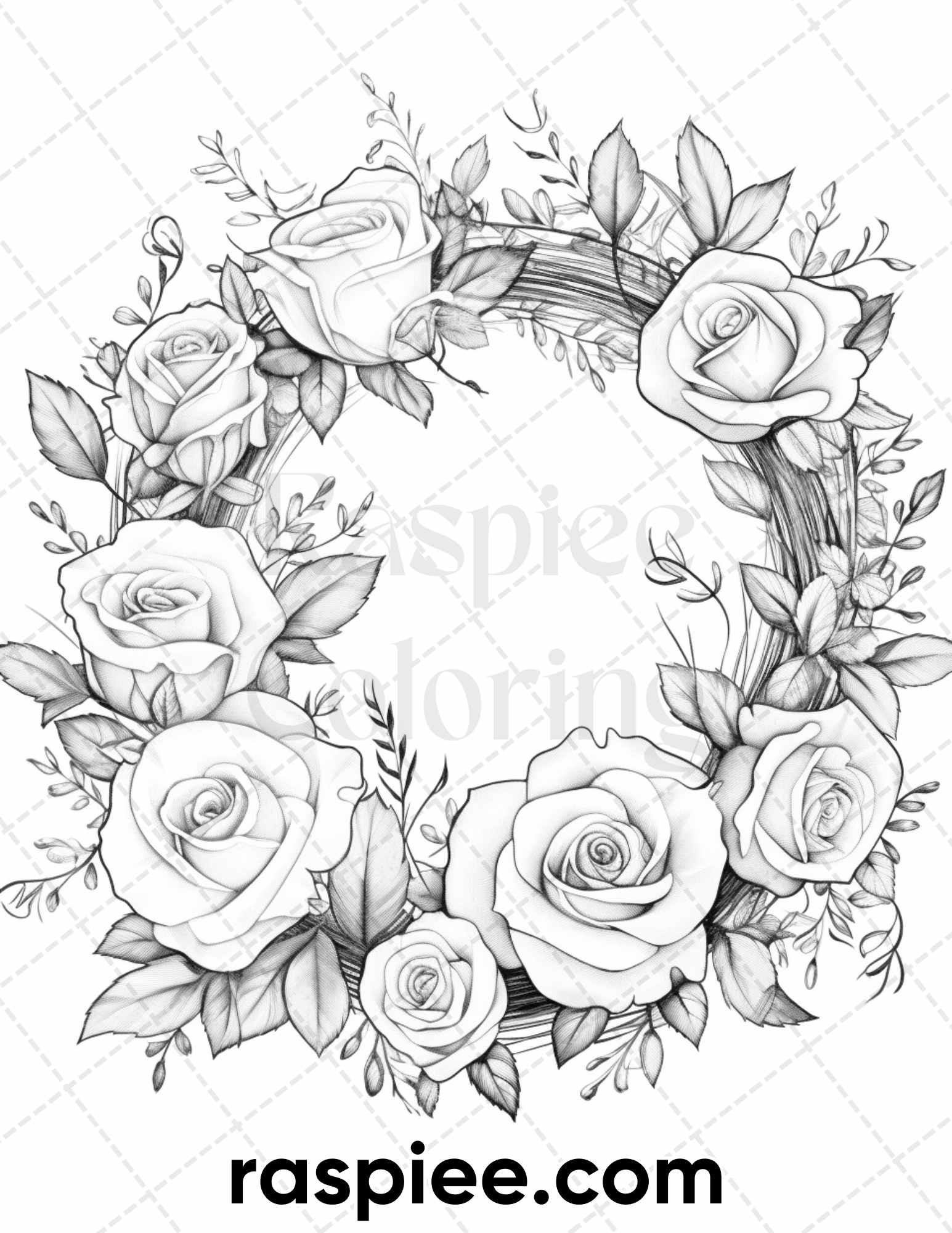 Spring floral wreaths grayscale adult coloring pages printable pdf â coloring