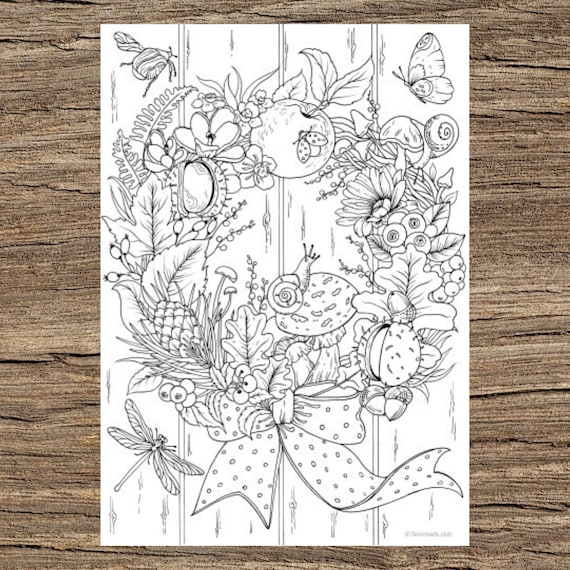 Autumn wreath printable adult coloring page from favoreads coloring book pages for adults and kids coloring sheets colouring designs