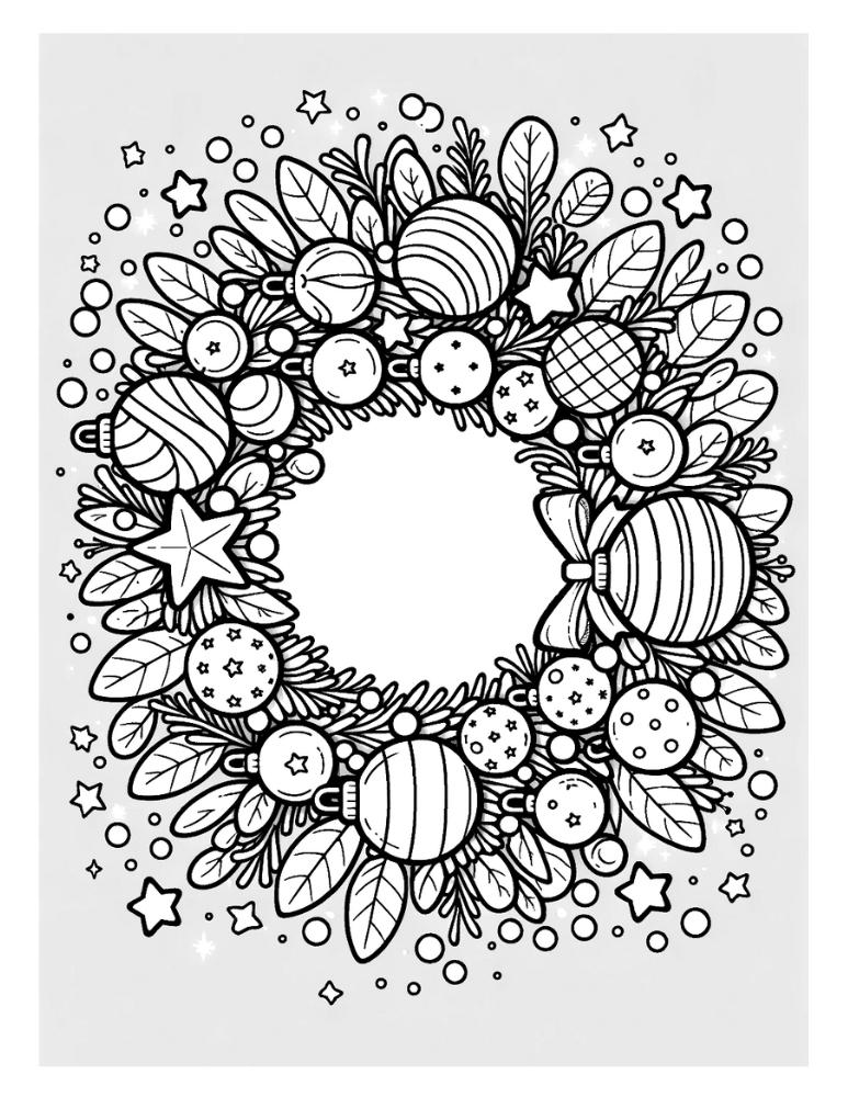 Free christmas wreath coloring pages for kids