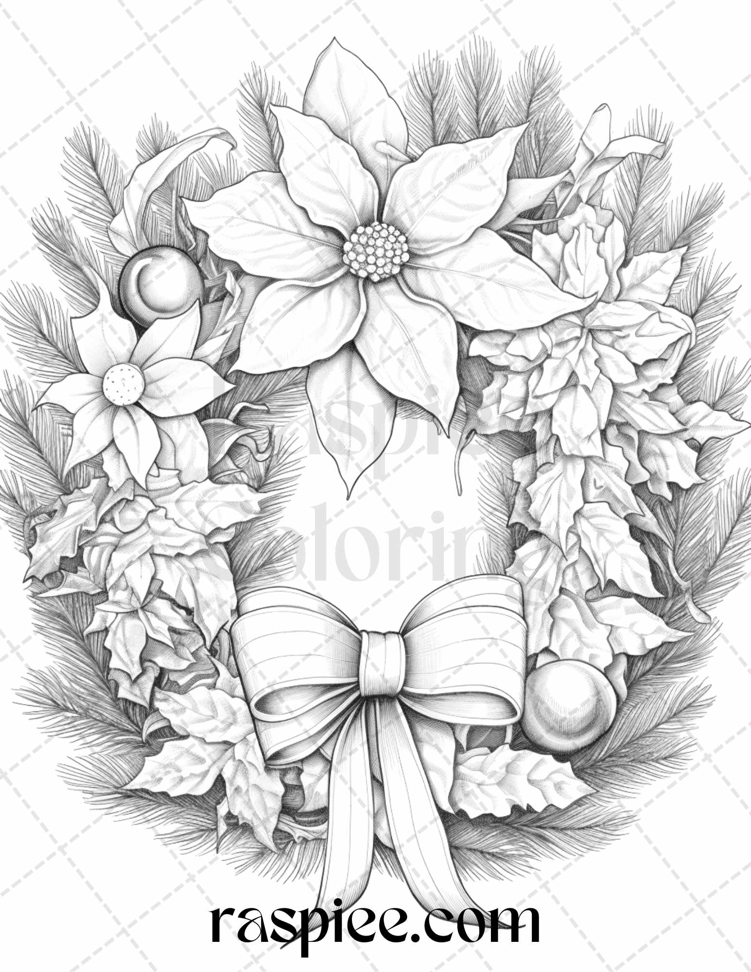 Christmas wreath grayscale coloring pages printable for adults pdf â coloring