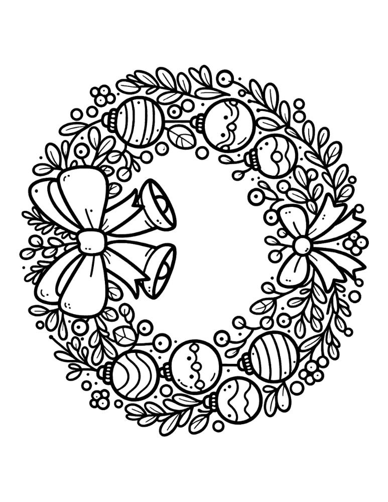 Free christmas wreath coloring pages for kids