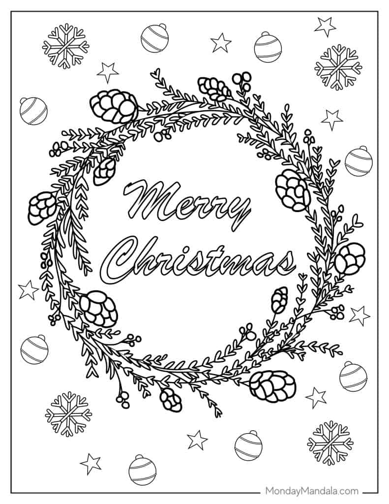 Christmas wreath coloring pages free pdf printables