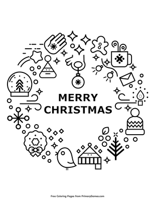 Merry christmas wreath coloring page â free printable pdf from