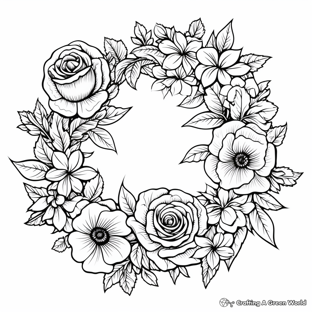 Flower wreath coloring pages