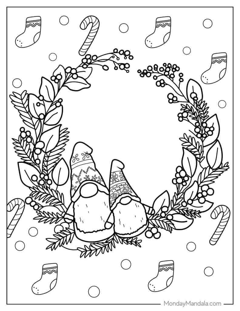 Christmas wreath coloring pages free pdf printables