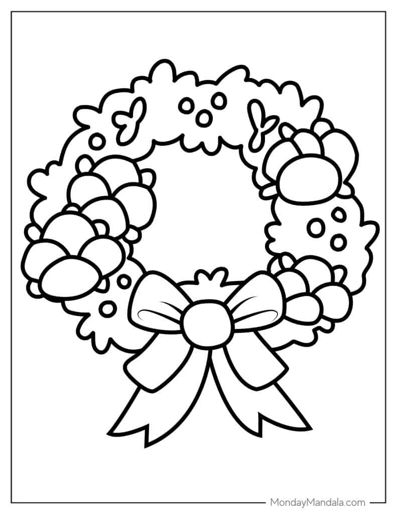 Christmas wreath coloring pages free pdf printables