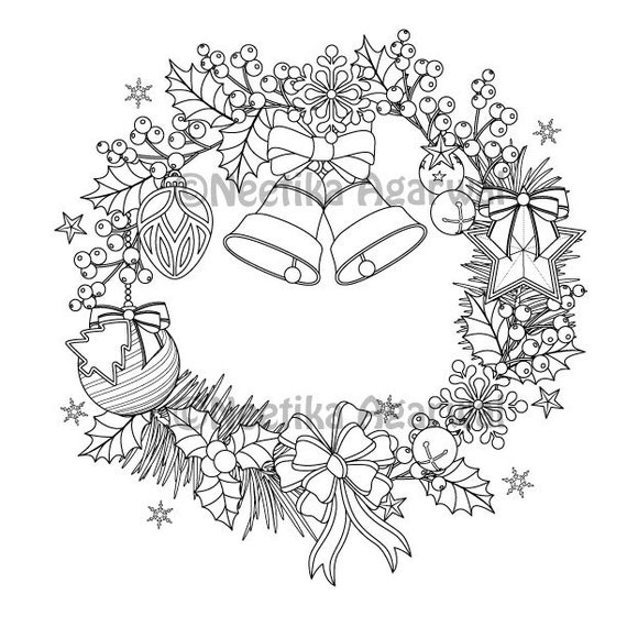 Christmas wreath adult coloring page christmas coloring page printable coloring page digital download download now