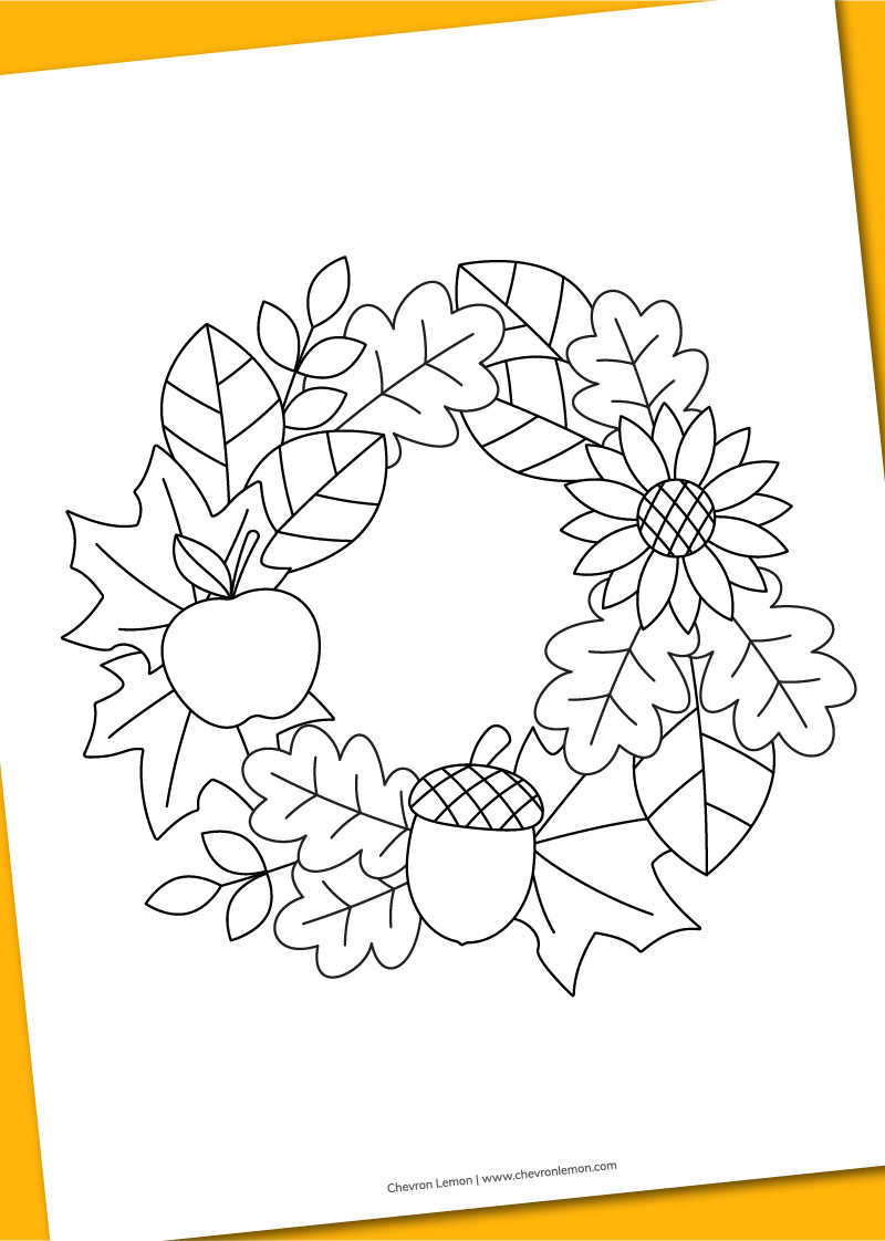 Printable fall wreath coloring page