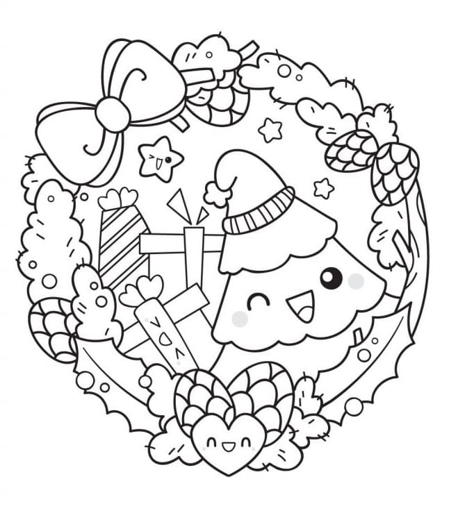 Cute christmas wreath coloring page