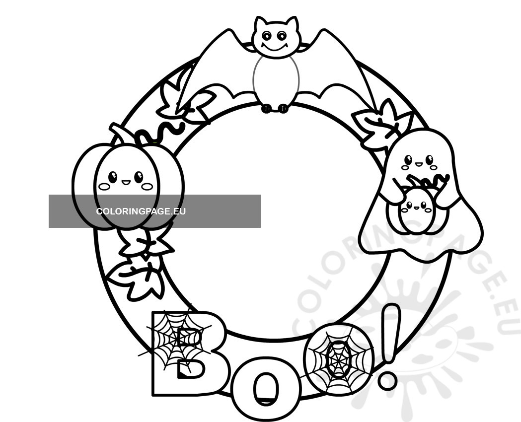 Paper halloween wreath template coloring page