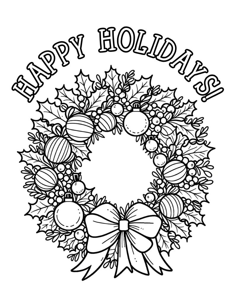 Free christmas wreath coloring pages for kids