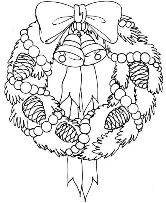 Free easy to print christmas wreath coloring pages