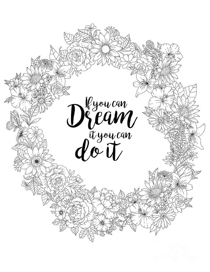 Flower wreath inspirational coloring page dream drawing by lisa brando