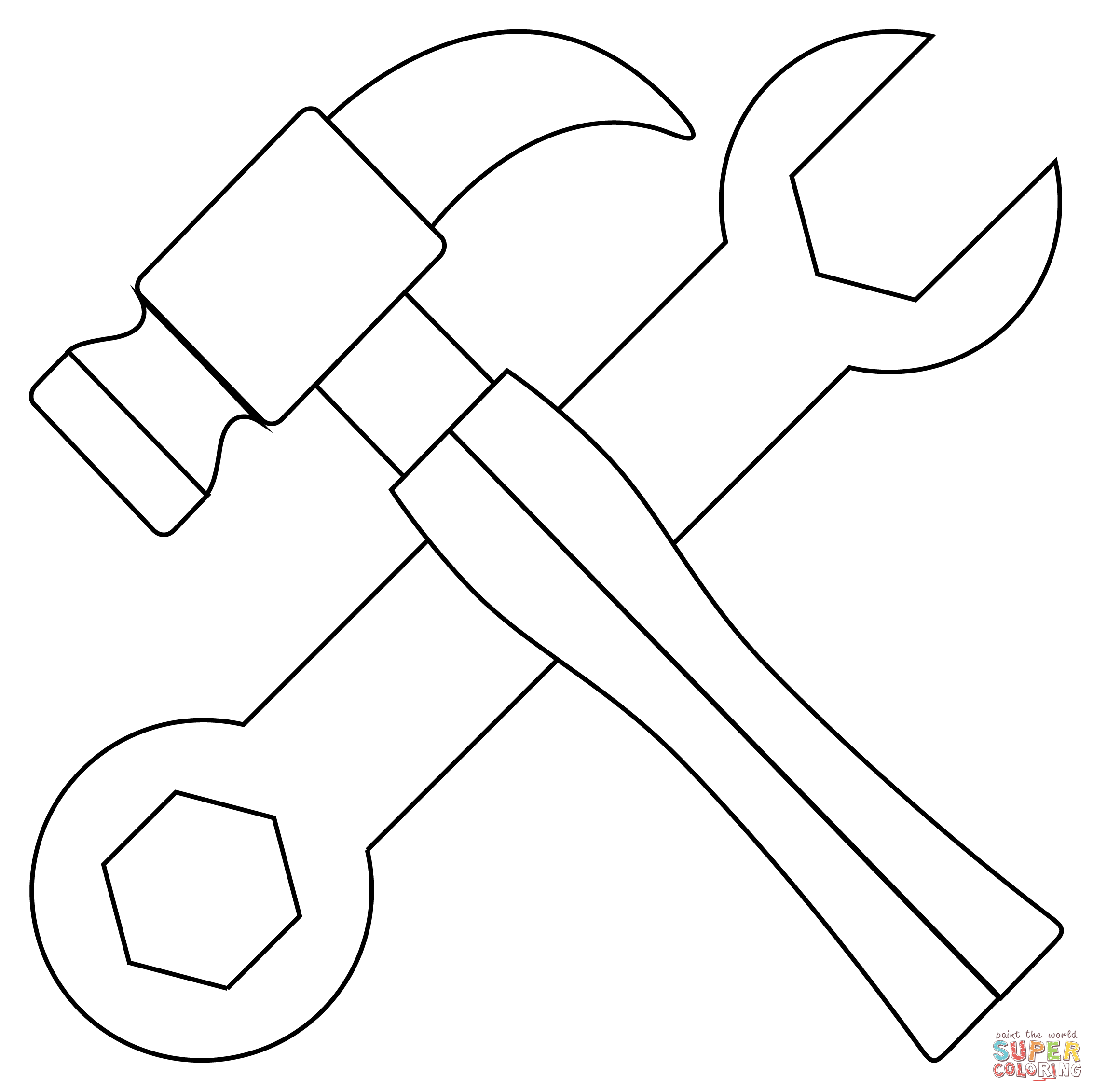 Hammer and wrench coloring page free printable coloring pages