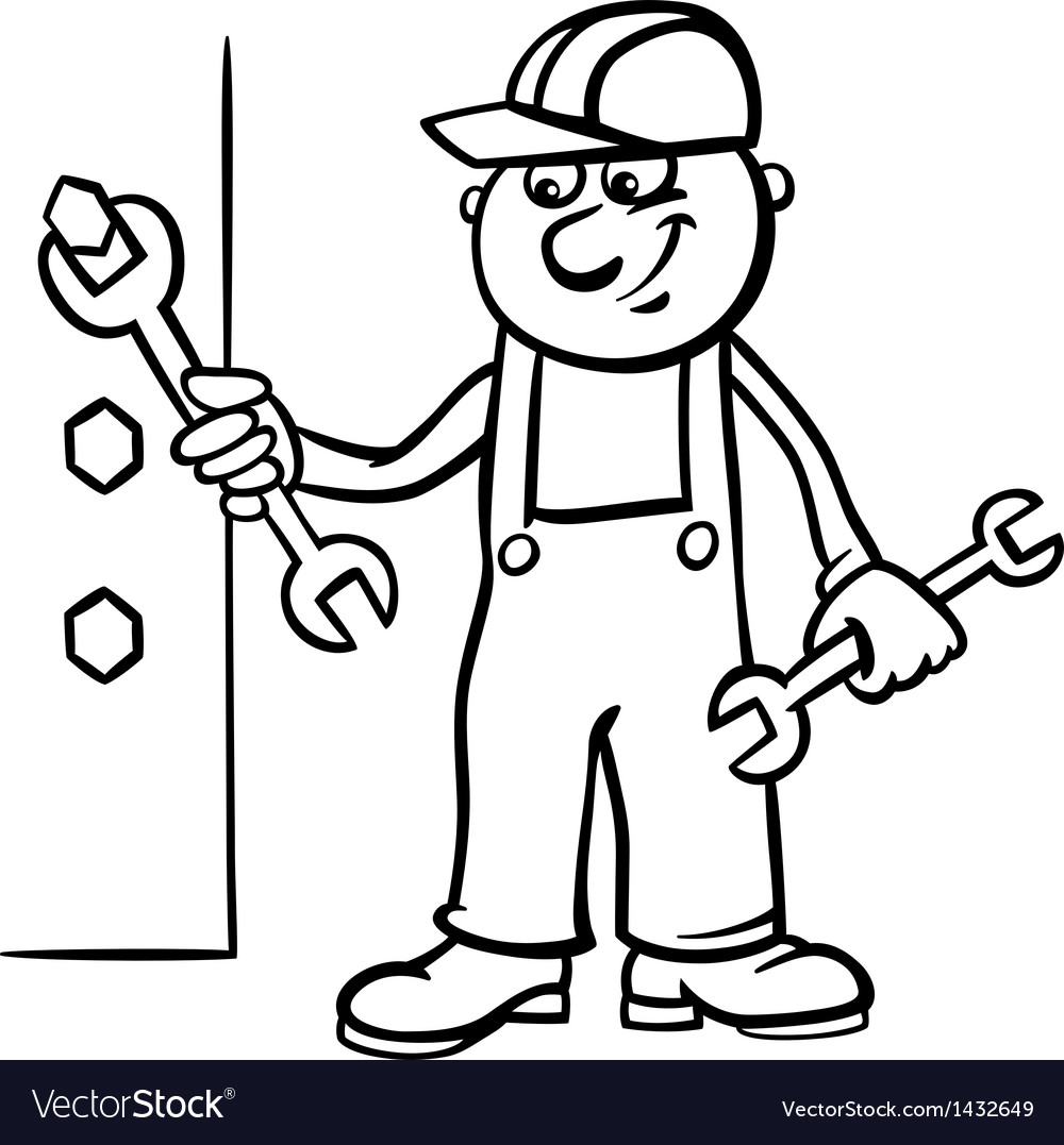 Worker with wrench coloring page royalty free vector image