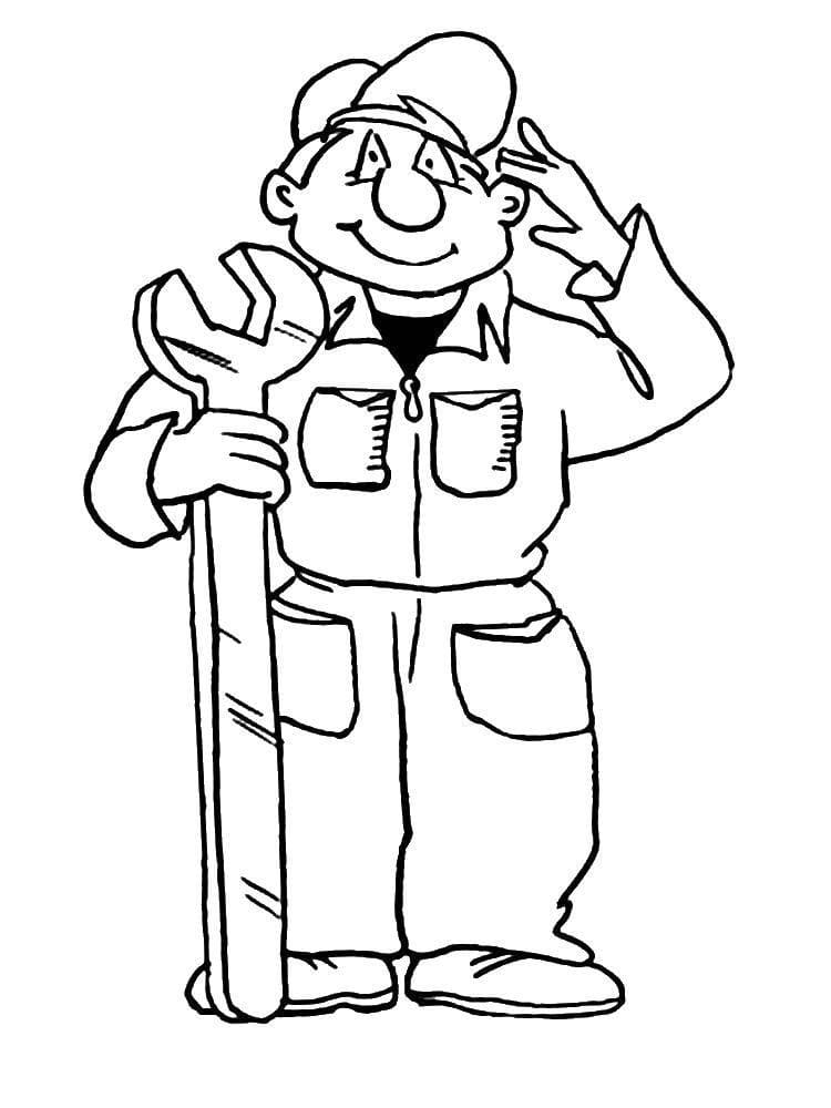 Plumber and his wrench coloring page