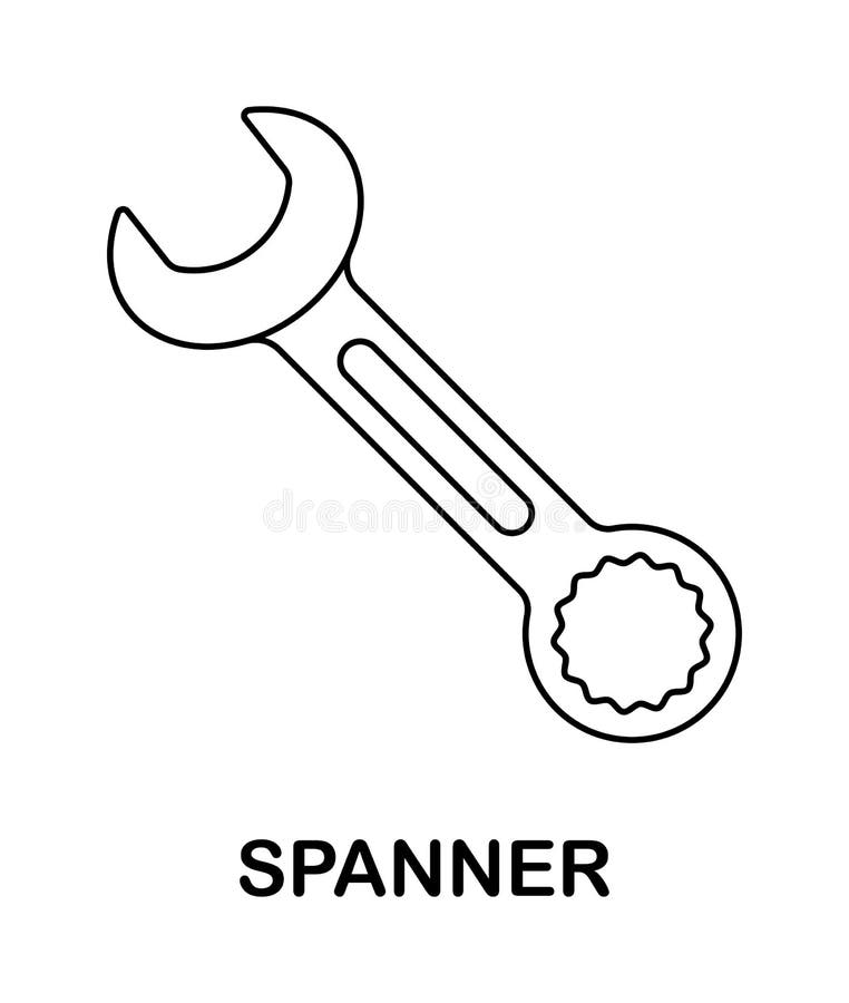 Coloring page with spanner for kids stock vector