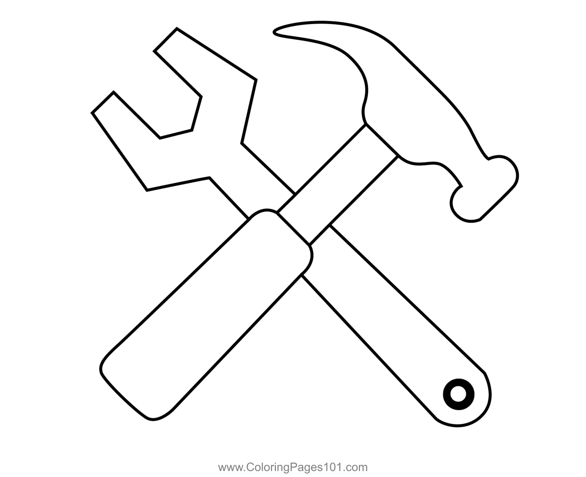 Hammer and wrench coloring page for kids