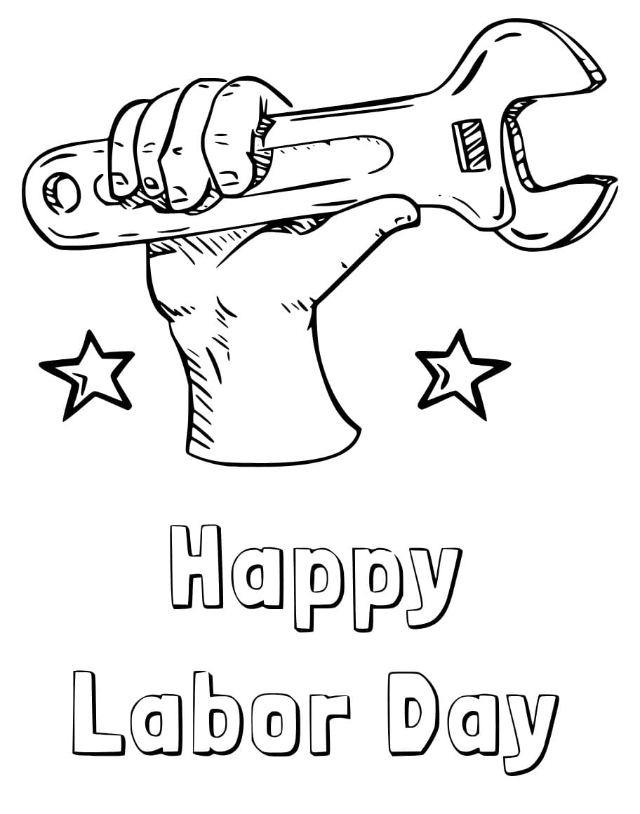 Happy labor day with wrench coloring page