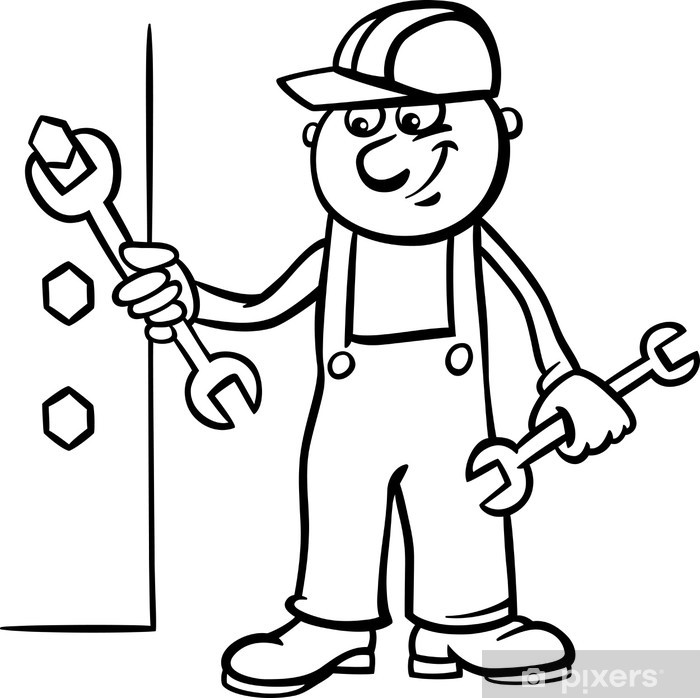 Sticker worker with wrench coloring page