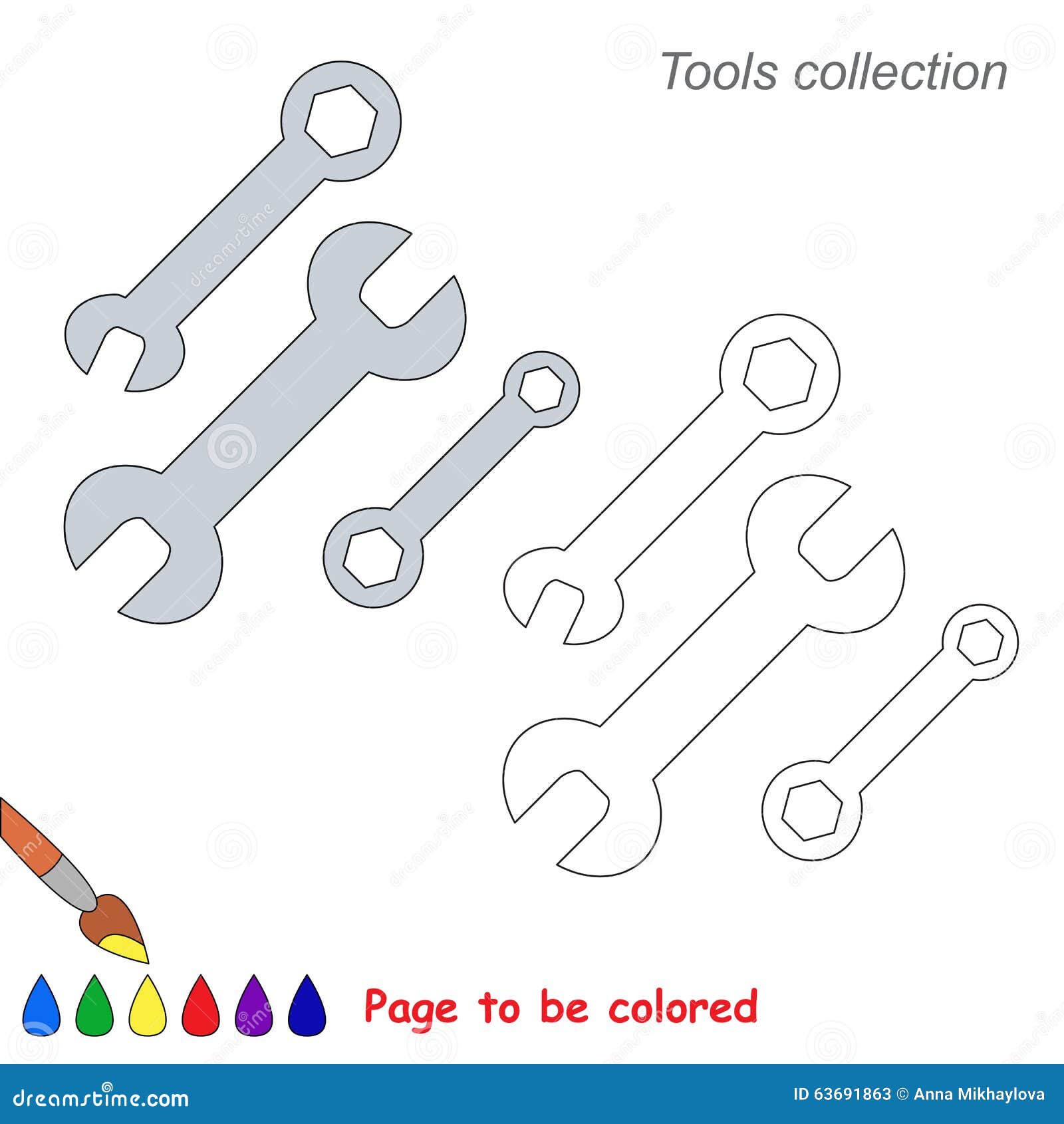 Spanner in vector cartoon to be colored stock vector