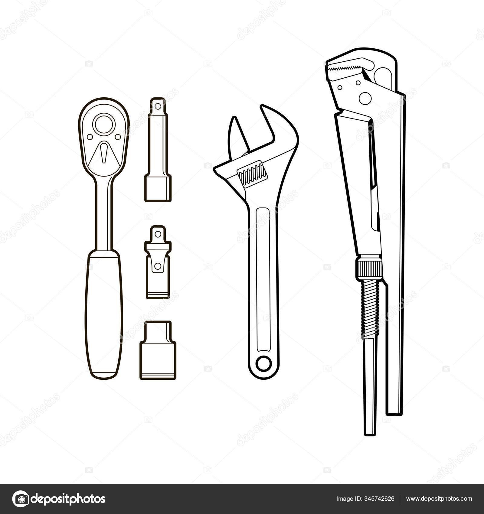 Gas keys set hand tools wrench tool vector flat illustration stock vector by liliyadzyba