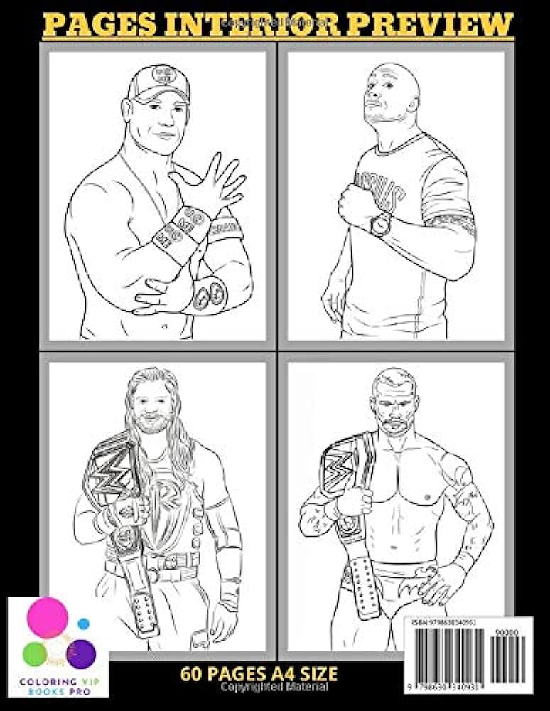 Wwe coloring book for adults color and relax hd unique illustration of wwe superstars john cena dwayne johnson the undertakeranti stress pages x inches a size