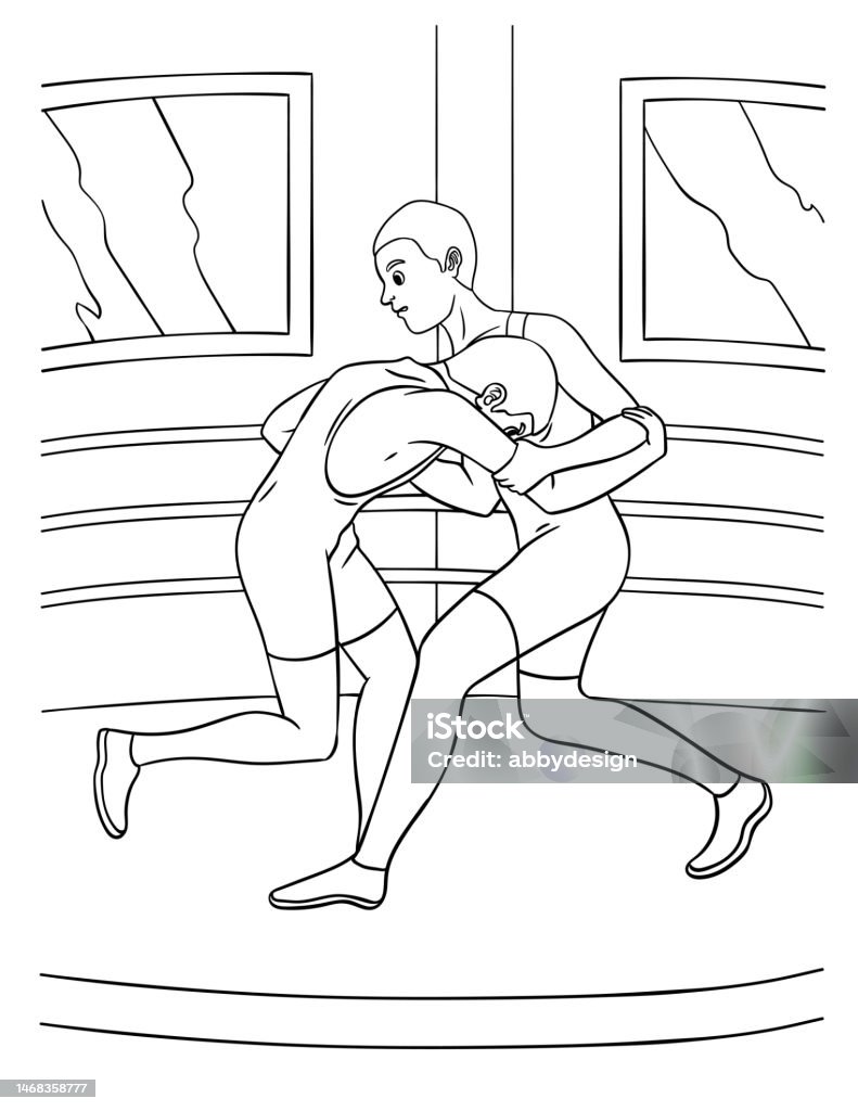 Wrestling coloring page for kids stock illustration