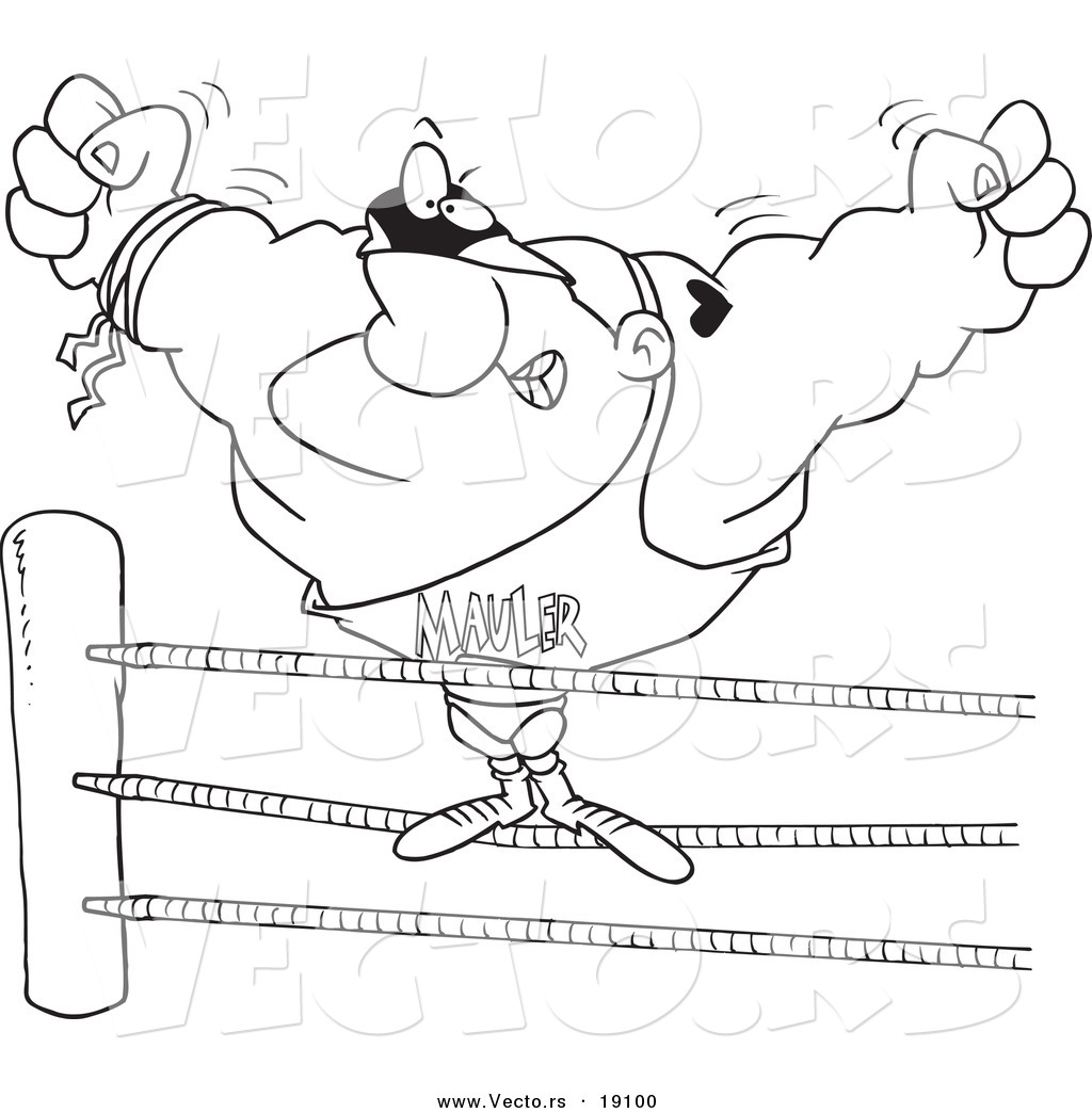 R of a cartoon big wrestler in the ring