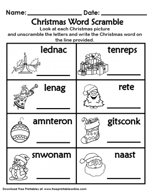 Get the christmas themed word scramble worksheet