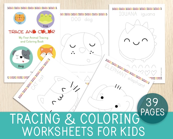 Tracing practice and coloring pages for kids pre