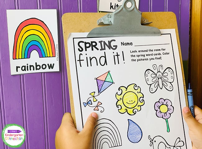 Free spring find it writing center activity