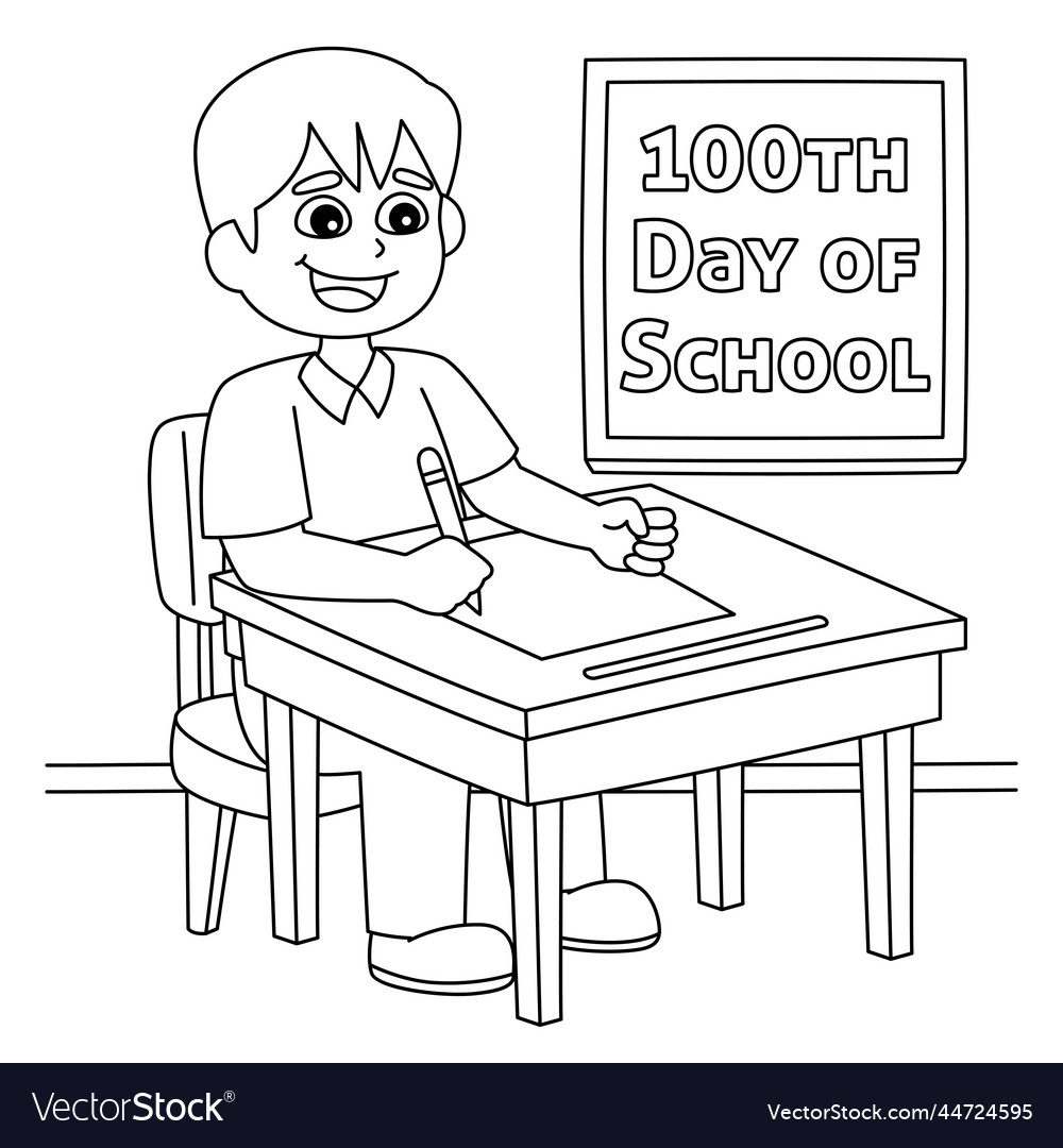 Th day of school student writing coloring page vector image