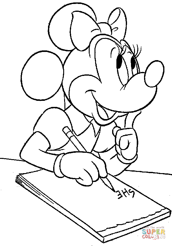 Minnie is writing coloring page free printable coloring pages