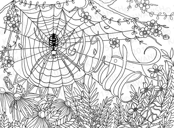 Creative writing spider flower adult coloring page gift wall art