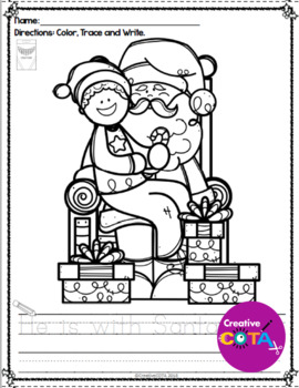 Christmas kindergarten writing coloring pages trace write sentence worksheets