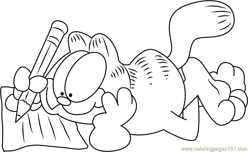 Garfield writing coloring page for kids