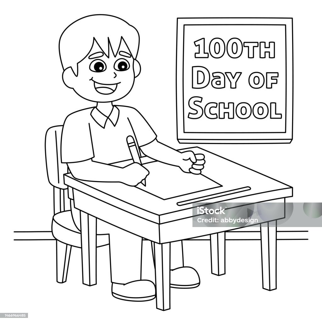 Th day of school student writing coloring page stock illustration