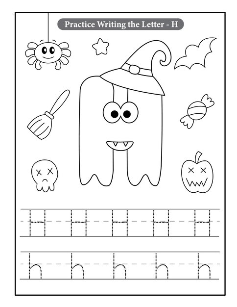 Premium vector halloween alphabet coloring pages with baby ghost