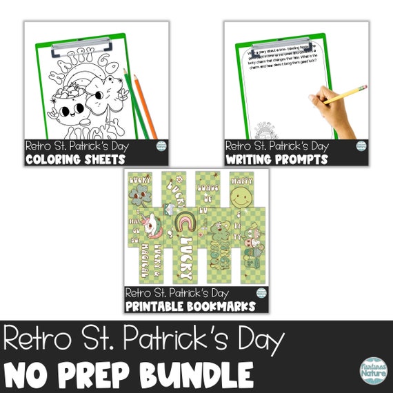 St patricks day activity bundle coloring pages for kids printable writing prompt worksheets printable bookmarks ideas for st patricks