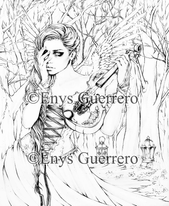 Angel song coloring page goth fantasy printable download by enys guerrero