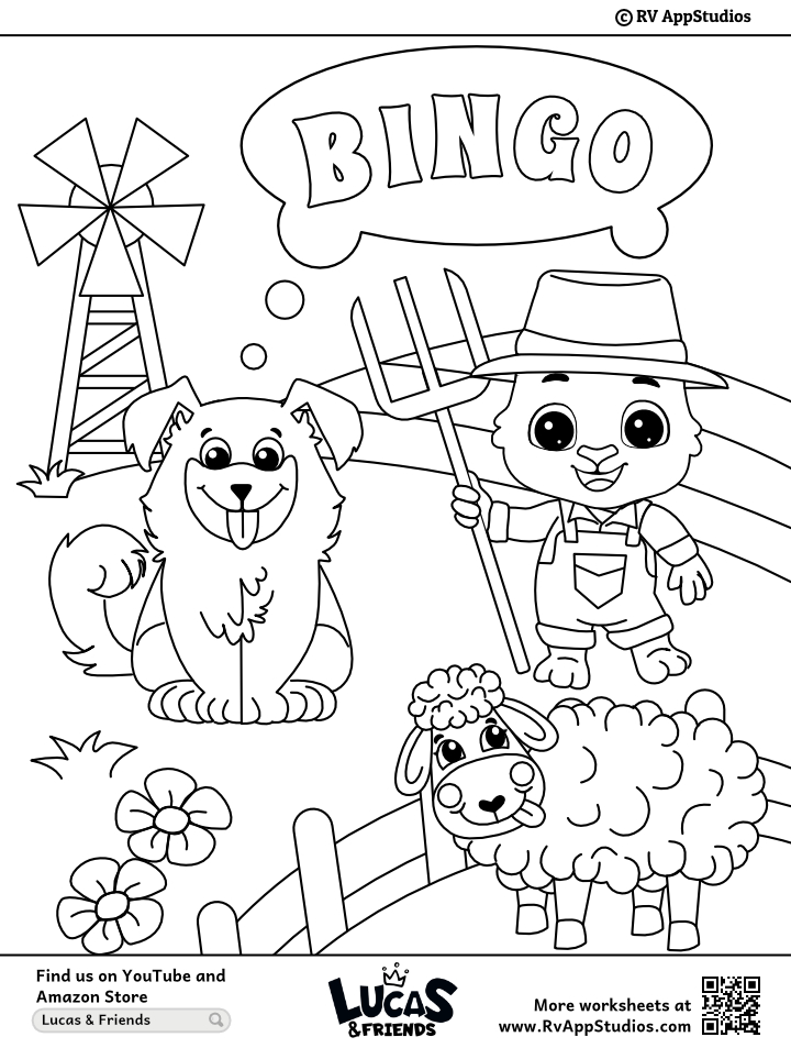 Bingo kids song coloring sheet for children to color free coloring printable for kids