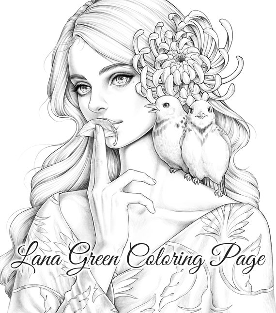 Spring song coloring page for adults grayscale coloring page instant download lana green art jpeg pdf