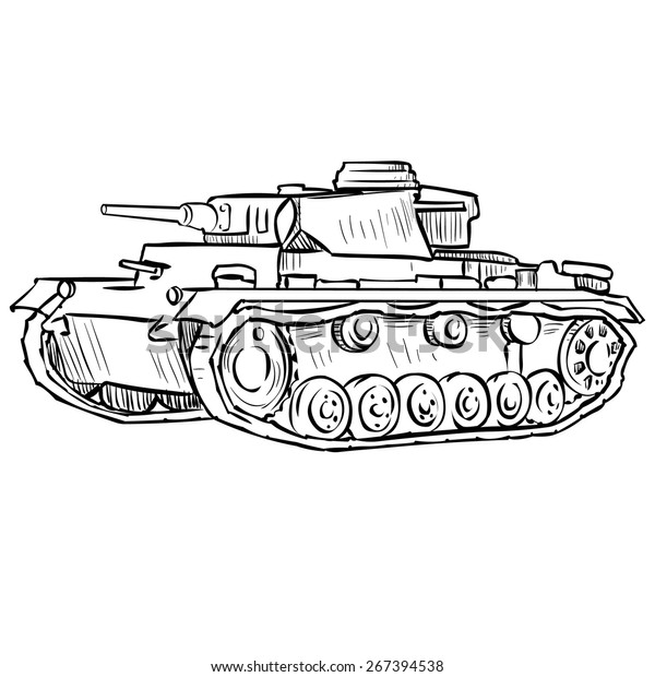 Hakuun ww german medium tank hand drawn liittyvã vektorikuva rojaltivapaa